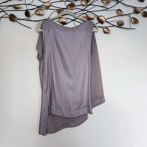 Gold Hawk Asymmetrical Silver Silk Top NWOT - Picture 2 of 6